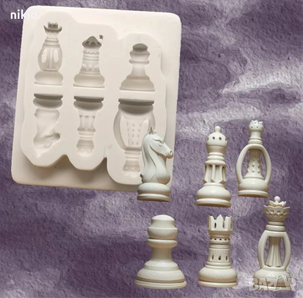 6 Шахматни фигури шах пешки силиконов молд форма фондан шоколад гипс декор украса, снимка 1