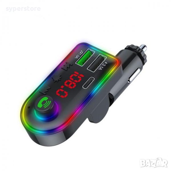 FM трансмитер Блутут Digital One SP00614 F8 Bluetooth, RGB/USB 3.1A /12-24v/Type C/Handsfree, снимка 1