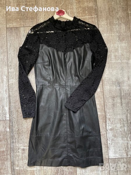 🤩 Wow 🤩 Нова елегантна парти коктейлна кожена черна къса рокля кожа дантела ONLY Only, снимка 1