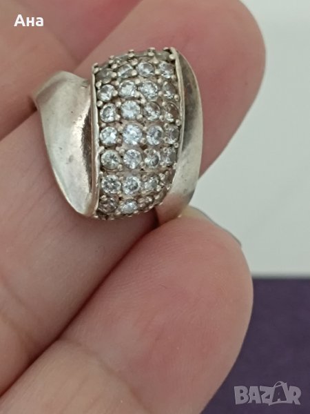 Красив сребърен пръстен обсипан с камъни Буква АБ, снимка 1