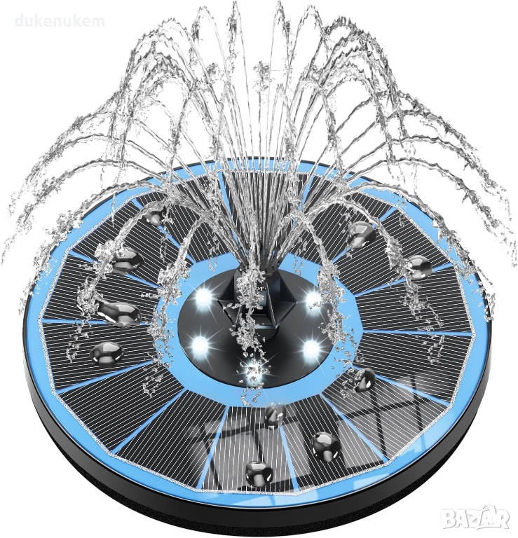 Соларен фонтан за градина, 3.5W, 8 дюзи, LED осветление, снимка 1