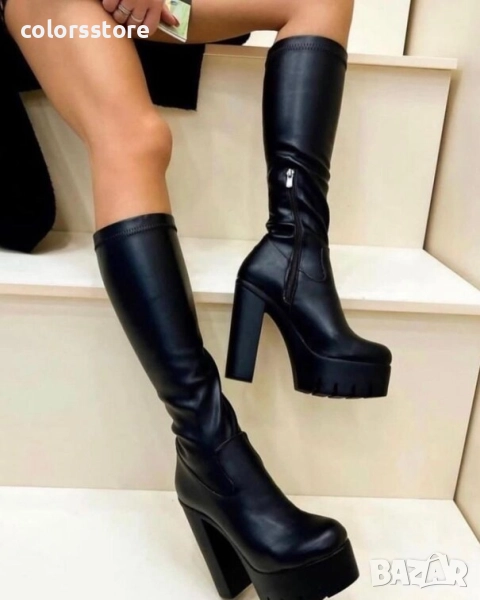 Ботуши на ток - черна кожа - NA10, снимка 1
