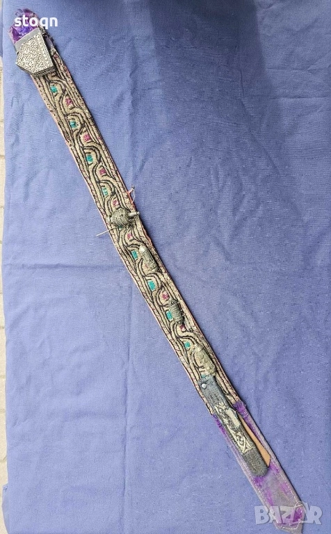 Стар Османски колан със сребърни(сачанени) елементи по него.дължина 106см на 7 см , снимка 1