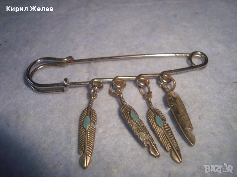 СТАРА ПОСРЕБРЕНА РЕТРО ИГЛА БРОШКА УКРАШЕНИЯ с ВИСУЛКИ - ПЕРЦА с ЕМАЙЛ 22122, снимка 1