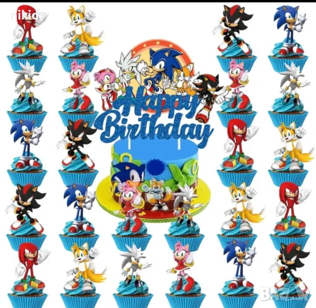 24 бр Соник Sonic къси картонени топери топер за торта мъфини, снимка 1
