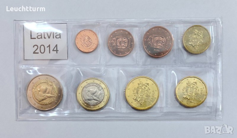 Пълен сет евромонети Латвия 2014 год. от 1 цент до 2 евро, снимка 1