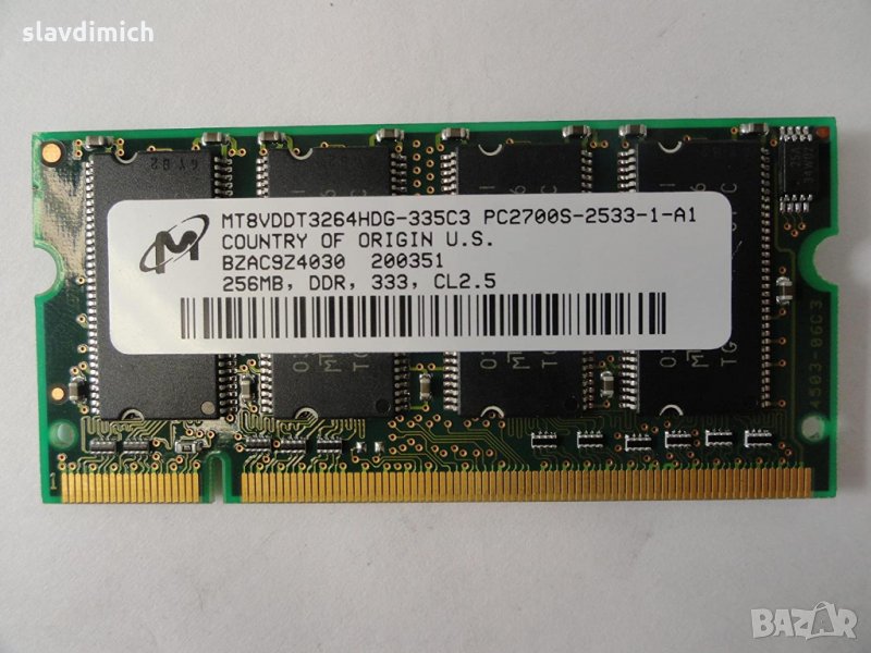 Рам памет RAM Micron модел mt8vddt3264hdgt-335c3 256 MB DDR1 333 Mhz честота, снимка 1