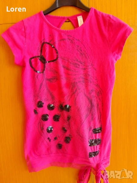 Красива детска тениска с пайети в розово , снимка 1