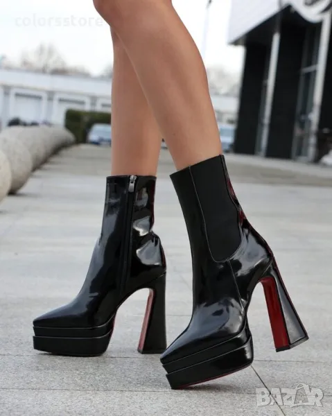 Боти на ток - черен лак и ластик - YSV5, снимка 1