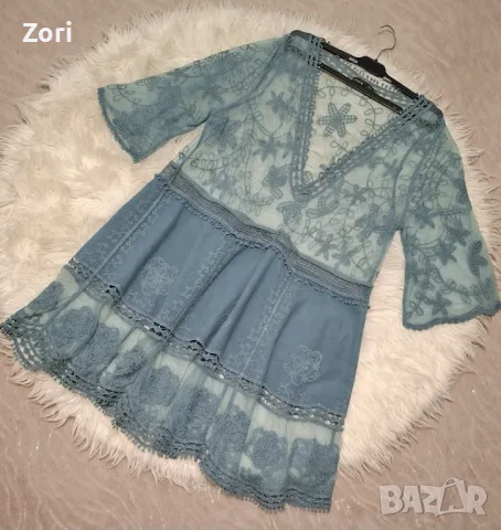 РАЗКОШНА плажна рокля с дантела и бродерия, снимка 1