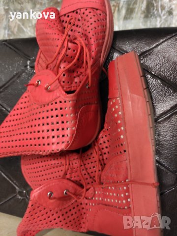 Червени естествена кожа летни ботуши , снимка 2 - Дамски ботуши - 36770499