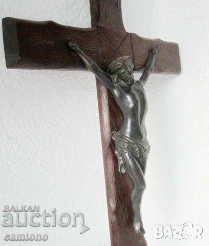много голям 70см Стар кръст религия разпятие метал и дърво, снимка 1 - Други ценни предмети - 28872491