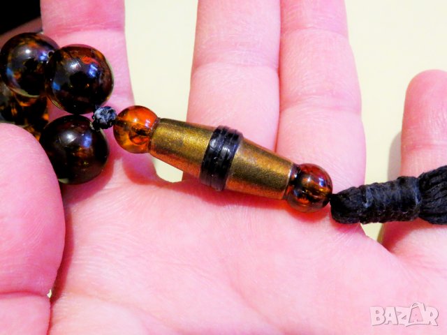 Броеница, османска броеница, турска броеница с мъниска подобни на кехлибар 33 мъниста , снимка 3 - Антикварни и старинни предмети - 36816868