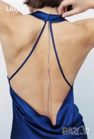 Сатенена рокля с бижу Zara, снимка 3 - Рокли - 50583859