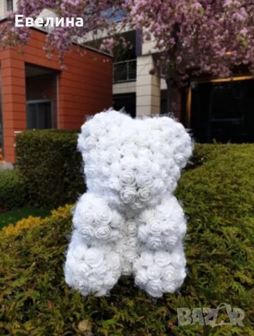 Мече от рози за Свети Валентин, кръщение, подарък, моминско парти - ръчно направено 23 см, снимка 4 - Други - 27169638