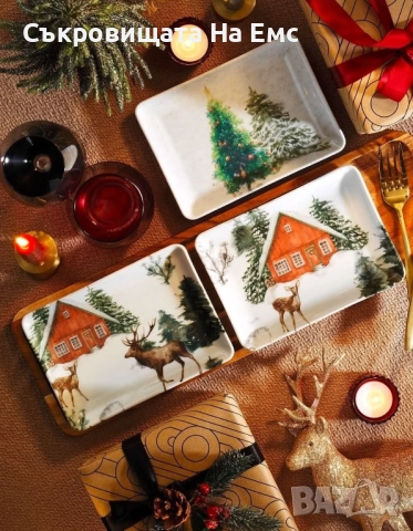 Комплект 3броя Порцеланови Плата  С Коледна Тематика   Размери: 18см Х 13см  Kutahya Porcelain  Нови, снимка 1