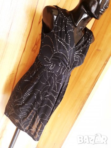 Черна официална къса рокля със златист ефект ХС/С, снимка 2 - Рокли - 32888750