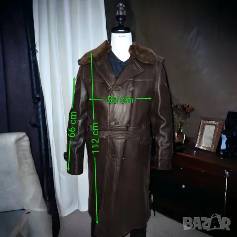 Мъжко кожено палто/шуба с подплата XL, снимка 6 - Палта - 48370822