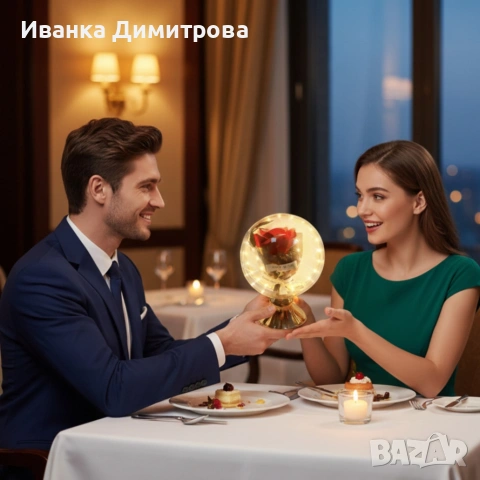🌹 LED роза в купол – перфектен подарък Топла LED светлина, USB захранване, надпис „BEST WISH“., снимка 3 - Подаръци за жени - 53396067