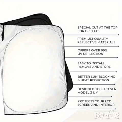 Оригинален Сгъваем Сенник за Предно Стъкло за Tesla Model 3, 147×93см, Подходящ за Други Автомобили!, снимка 6 - Аксесоари и консумативи - 50906259