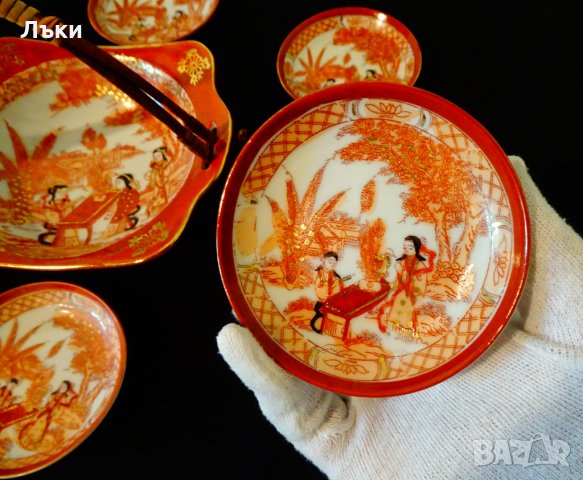 Японски порцелан сервиз,фруктиера,чиния,злато. , снимка 3 - Антикварни и старинни предмети - 33229322