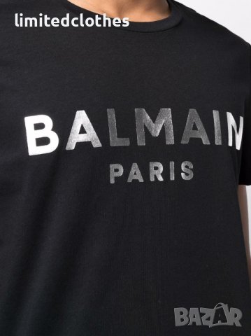 BALMAIN Silver Metallic Logo Print Мъжка Тениска size XL, снимка 5 - Тениски - 36964864