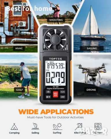 Анемометър- измервател на скоростта на вятъра с дисплей  TOPTES, снимка 4 - Друга електроника - 50022175