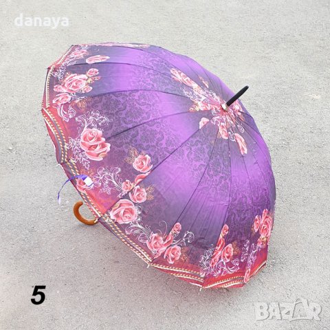 1763 Класически чадър за дъжд с принт на цветя и карета, 16 спици, снимка 5 - Други - 30538400