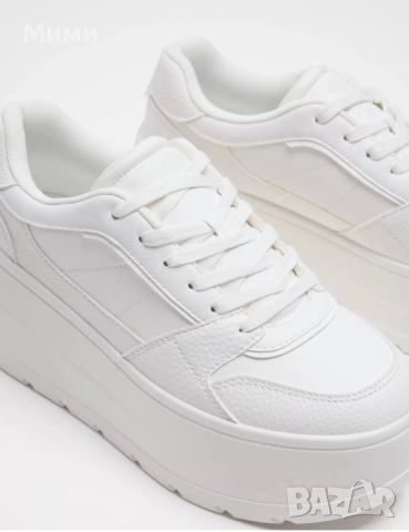 Едноцветни-бели кецове от Zara с платформа, снимка 4 - Маратонки - 52777043