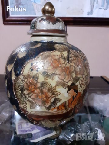 Сатцума Satsuma стара ваза буркан порцелан маркиран, снимка 2 - Антикварни и старинни предмети - 43170975
