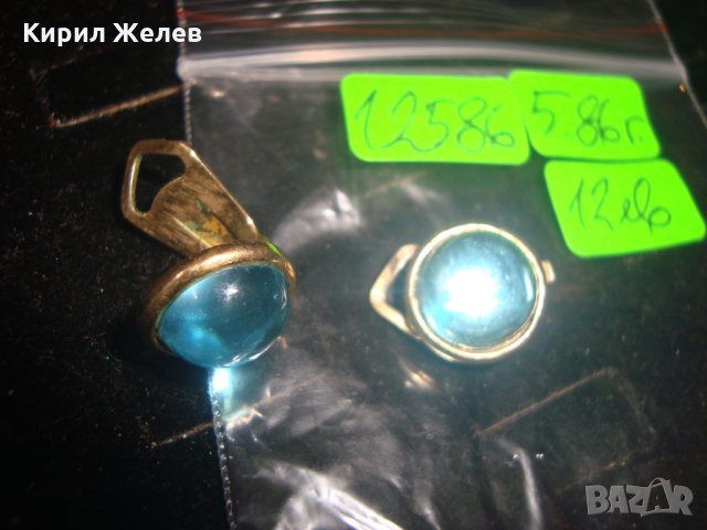 ПОЗЛАТЕНИ ВИНТИДЖ АРТ-ДЕКО КЛИПС ОБЕЦИ със СИН ПОЛИРАН КРИСТАЛ 12586, снимка 6 - Обеци - 32241482