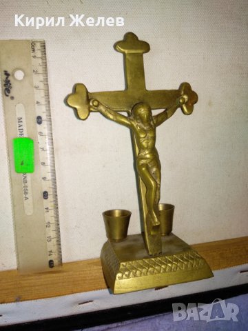 Старо КРАСИВО МАСИВНО НАСТОЛНО БРОНЗОВО РАЗПЯТИЕ КРЪСТ с ДВЕ КАНДИЛЦА 42678, снимка 5 - Декорация за дома - 43827861