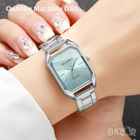 Дамски кварцов часовник IRLANDY – правоъгълен корпус, стоманена верижка, сребрист или златист, снимка 10 - Дамски - 52349028