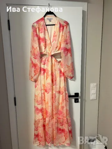 Нова разкошна дълга феерична елегантна женствена рязана в талията рокля флорален принт, снимка 6 - Рокли - 49577143