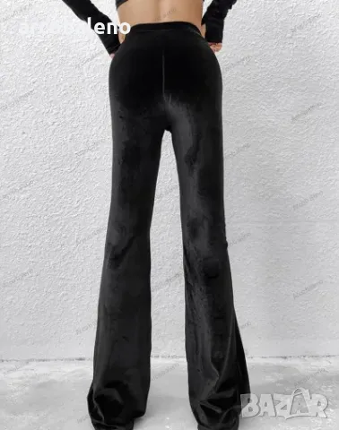 Дамски кадифени ежедневни клоширани панталони с висока талия, снимка 3 - Панталони - 49415691