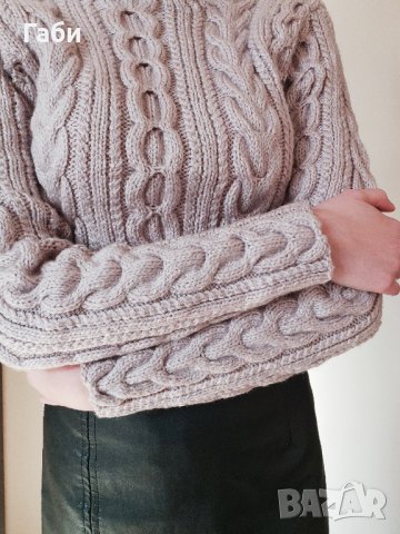 Ръчно плетен пуловер с аранови елементи, снимка 6 - Блузи с дълъг ръкав и пуловери - 22697099