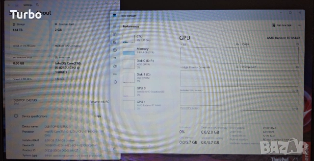 15.6' Lenovo Core i5-8250U/AMD Radeon 2GB GDDR5/256GB SSD+1TB/Бат.5ч., снимка 5 - Лаптопи за дома - 53420184
