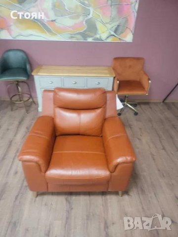 Кафяв кожен фотьойл, снимка 3 - Дивани и мека мебел - 43290509