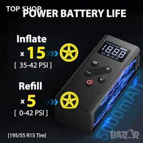 Нов Мощен 150PSI безжичен компресор Преносима помпа за гуми кола, снимка 3 - Друга електроника - 49919348