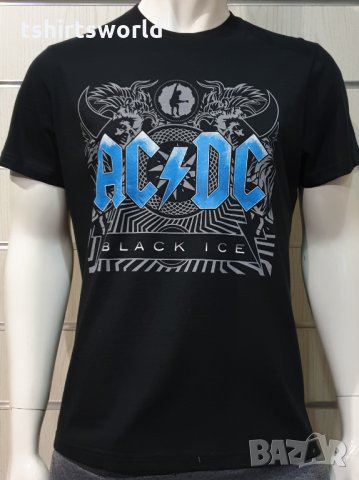 Нова мъжка тениска с дигитален печат на музикалната група AC/DC - Black Ice със син надпис , снимка 8 - Тениски - 34833977