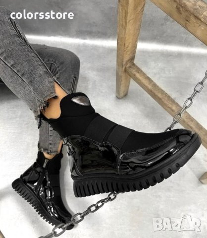 Равни боти - черен лак и неопрен - BF12