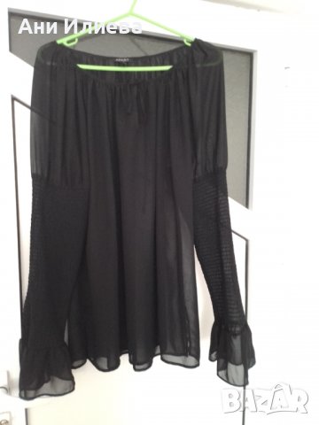 Ефирна черна блуза с интересни ръкави, снимка 2 - Блузи с дълъг ръкав и пуловери - 37584849