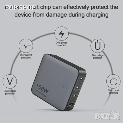 Ново Мощно 150W USB-C Зарядно за лаптоп MacBook HP Lenovo, снимка 6 - Друга електроника - 49657606