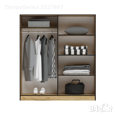 Четирикрилен гардероб Аполо 6 браун силвърджак, снимка 9 - Гардероби - 52221093