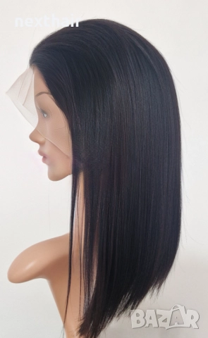 Натурално черна перука от естествен бразилски косъм 40 см - дантелена зона 13×4, снимка 11 - Аксесоари за коса - 52987300