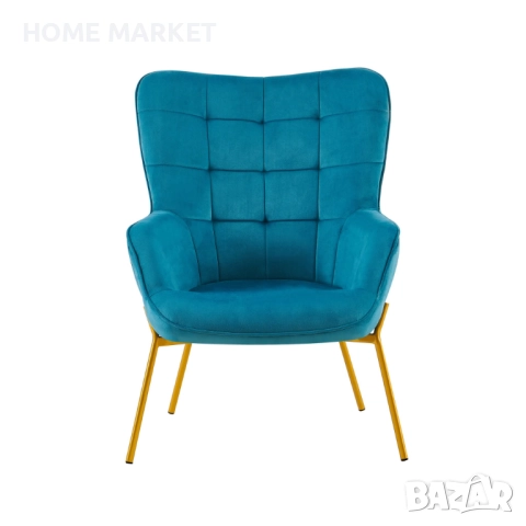 Фотьойл EDO синьо/златно   Материал - дамаска/метал   Цвят - синьо/златно   Височина (см) - 98   , снимка 2 - Дивани и мека мебел - 52617974