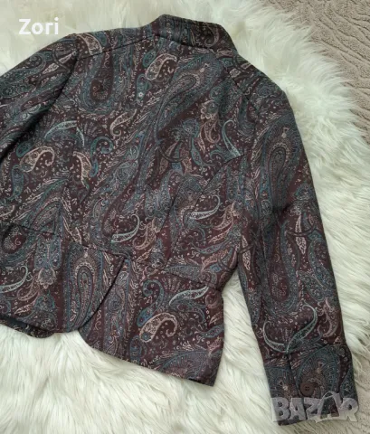 УНИКАЛНО сако в пейсли кафяв-петролио цветове принт М/Л размер , снимка 11 - Сака - 47332020
