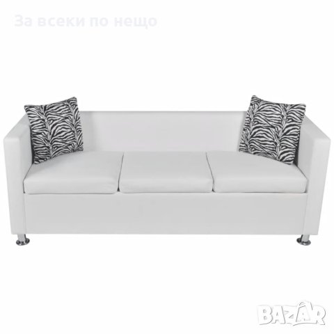 3-местен диван, изкуствена кожа, бял, снимка 2 - Дивани и мека мебел - 42998247