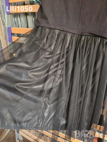 Черна РОКЛЯ  с тюл L/ XL, снимка 3 - Рокли - 50601355