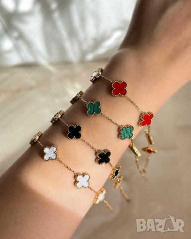 Гривни, колиета, обеци, комплект Van Cleef / Гривна, колие, обеци с детелини от медицинска стомана , снимка 2 - Гривни - 31165642